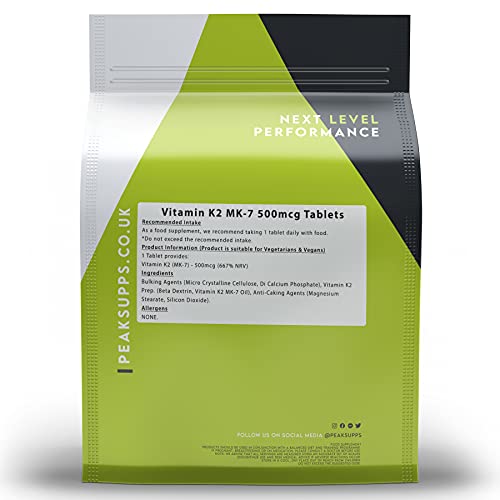 Peak Supps Vitamin K2 500mcg - 180 Tablets | MK-7 | Vegan MK7