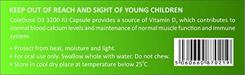 Vitamin D 3200 IU –Equivalent to 80 mcg - ColeDose D3, Premium Vitamin - 30 Capsules- One a Day