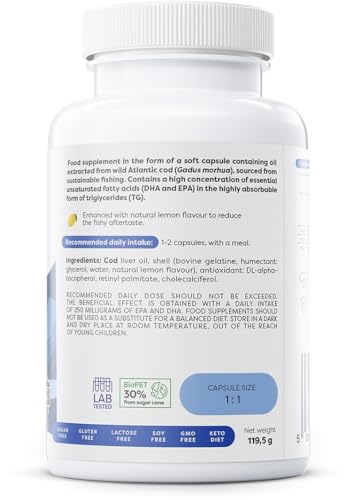 OSAVI Osavi Norwegian Cod Liver Oil Softgels, 1000mg (Lemon) - 90 softgels