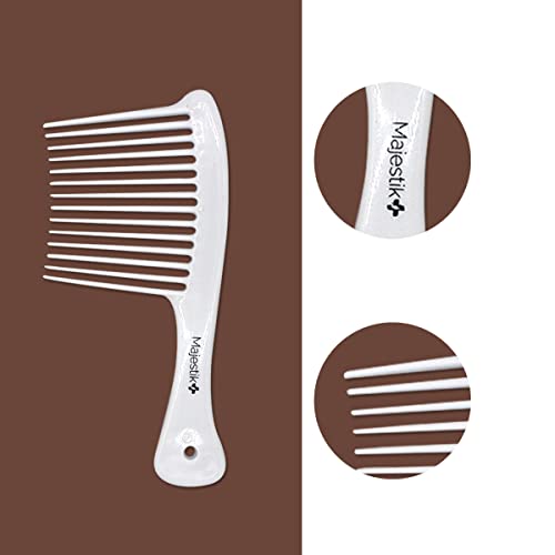 Majestik+ Afro Comb Infused With Coconut Oil - Wide Tooth Rake Hair Comb for Type 3A to 4C, Thick & Curly Hair in White