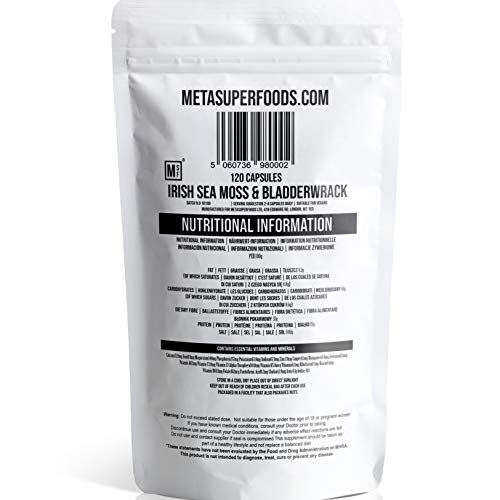 MetaSuperfoods Sea Moss and Bladderwrack 120 Capsules (3600mg) | Vegan | Wild Harvested Sea Moss | Non GMO | Dr Sebi Irish Sea Moss