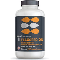 Transforme Flaxseed Oil Capsules 1000mg, Cold Pressed Omega 3 6 9, 365 Softgels, High in Alpha Linolenic, Linoleic & Oleic Acid, 2000mg Serving, Lactose & Gluten Free, 6 Month Supply