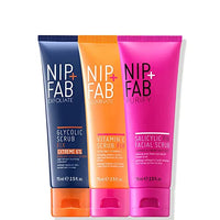 Nip + Fab Scrub Trio Bundle | Three lluminating Face Scrubs Set, AHA BHA Exfoliate | Helps to Cleanse the Skin, Radiant Complexion | VItamin C Scrub, Glycolic Acid Scrub, Salicylic Acid Scrub