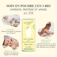 Le bébé français bio Baby Powder Vegan & Organic 2 in 1 - Talc-Free - Change & Milky Bath - Natural moisturises and Protects - Plant Based with Oatmeal & Rice Starch - Sensitive Skin 100g (2)