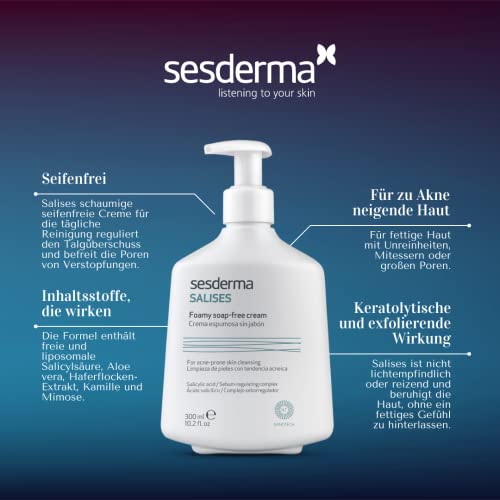 SESDERMA Sesderma | Salises Foaming Cream without Soap | Soap Free Skin Cleanser | Acne Prone Skin | Sebum Regulating | Salicylic Acid | Pore Cleansing | 300 ml