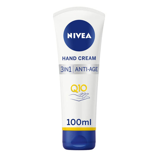Beiersdorf NIVEA 3in1 Q10 Anti-Age Care Hand Cream (100ml), Moisturising Hand Cream Reduces the Appearance of Wrinkles with Q10 and UV Filters, NIVEA Hand Cream for 24 Hour Moisture