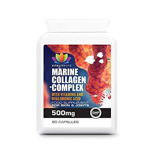 VITALITYVITS Marine Collagen Complex Type 1 - 90 Capsules - Hyaluronic Acid - Hair, Skin, Nails & Joint Support - UK Formula
