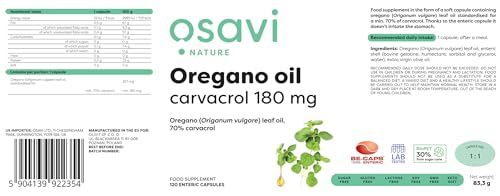 Osavi Oregano Oil Carvacrol, 180mg - 120 enteric caps