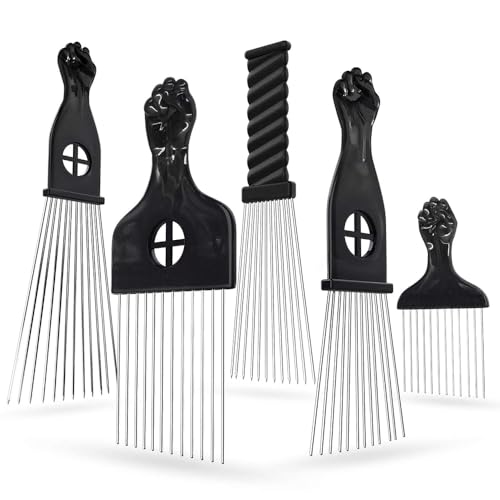NFGMFMQSHDF KMIIMET5 Pack Afro Pick Afro Comb Metal Picks for Hair, Afro Pick Combs for African American Hair Styling Tool Hair Comb for Hair Styling Hair Picks for Curly Hair Fist Pick for Hair