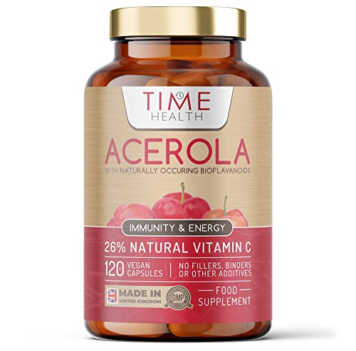 Acerola Cherry Extract Capsules - Natural & Wholefood Vitamin C - UK Manufactured - Zero Stearates or Flow Agents (120 Capsule Pouch)