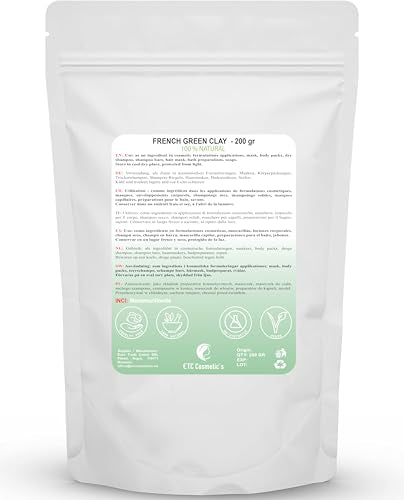 ETC Cosmetic`s French green clay - 200 gr - DIY Face Masks, Body Mask, Hair Mask, Soft Peels and Scrubs, Soap Making, Anti-Ageing & Skin firming, Natural And Chemical Free