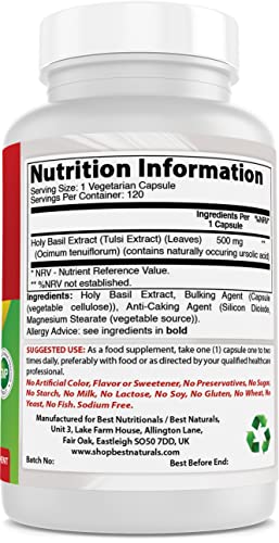 Best Naturals Holy Basil Extract 500 mg 120 VCaps (120 Count (Pack of 3))