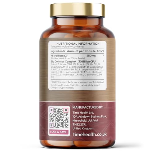 Time Health Gut Restore – Rewild Your Gut – 12 Strain Probiotic & Postbiotic Butyrate – MicroBiomeX – Clinically Proven – Advanced Bio Cultures Formula – Vegan Probiotics – UK Made - 60 Capsules