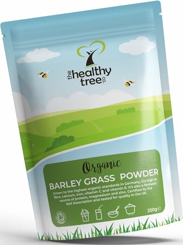 Organic Barley Grass Powder by TheHealthyTree Company - High in Calcium, Fibre, Iron and Vitamin C - Gluten Free Pure Vegan Barleygrass from Germany (250g)