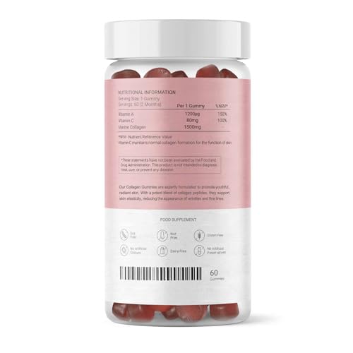 27 Elements Collagen Gummies | 2 Months Supply - 60 Gummies | 1500mg Marine Collagen per Gummy | Infused with Vitamin A and C for Maximum Skin Cell Regeneration | Natural Pomegranate Flavour
