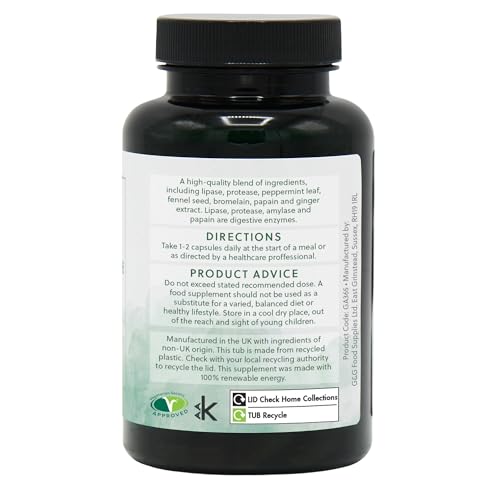 Digesta Zymes - Digestive Enzyme Supplement - Lipase, Protease, Trypsin, Ginger Root, Bromelain - 120 Vegetarian Capsules - Non-GMO, Made in the UK - G&G Vitamins