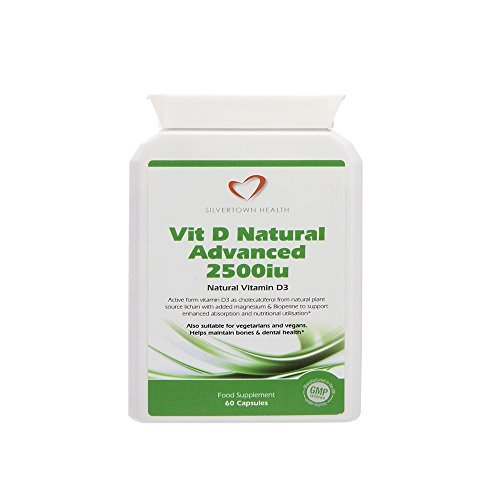Vitamin D Natural Advanced 2500iu from Plant Algae Lichens - 60 Vitamin D3 Capsules *with Added Magnesium and Black Pepper Patented Form Extract to Support Maximum utilisation