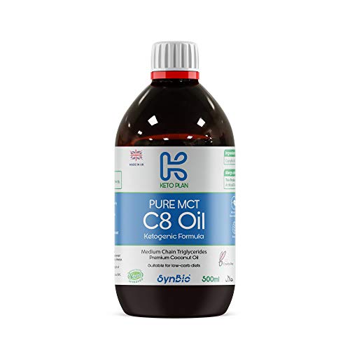 SynBio Keto Plan - Pure MCT C8 Oil [Palm Oil Free] | 99% Pure C8 | Vegan | Halal | Gluten Free | Supports Keto Nutrition & Fasting | Sustainably Sourced Coconut (500ml)