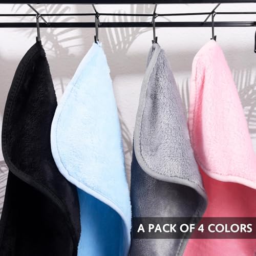 Luxiremi 4 Pack Make Up Remover Cloth, 40 * 20 CM Flannel Face Cloth Face Wipes for Sensitive Skin Make Up Removing(Black+Pink+Blue+Grey)