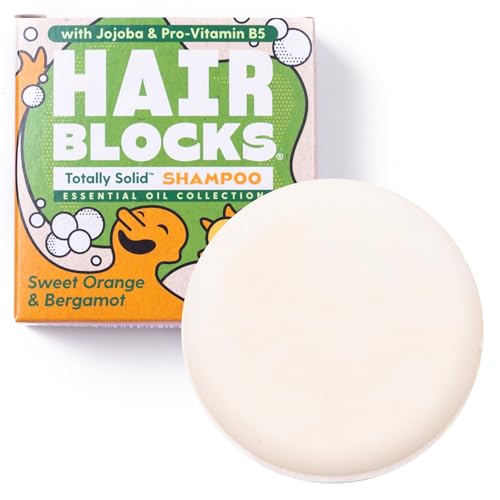 Shower Blocks Hair Blocks - Solid Shampoo Bar (85g) for all hair types: Sweet Orange & Bergamot Solid Shampoo Bars| Soap Free, Plastic Free | Plant Based | Natural | Conditioning
