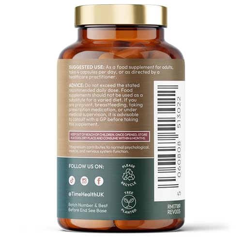 Time Health Magnesium Bisglycinate - NovoMin® 379mg - 120 Capsules - Zero Additives