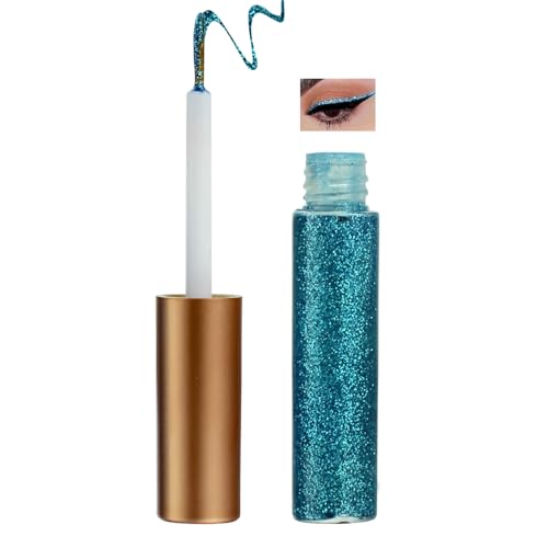 Mikloven Peacock Blue Glitter Liquid Eyeliner, Waterproof Long-Lasting Shimmer Eye Liner with Fine Brush Tip, Colorful Glitter Eye Liner Liquid for Precise and Vibrant Eye Makeup