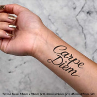 Azeeda 4 x 'Carpe Diem' Temporary Tattoos - Water Resistant, Skin-Safe, Non-Toxic Transfers, Mixed Sizes (TO00081170)