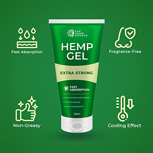 The Hemp Source Hemp Active Gel | High Strength Hemp Oil Formula | Hemp Intensive Gel with Emu Oil, Menthol & Aloe Vera | Rich in Natural Extracts | for Back, Neck, Hands, Feet | Large 120ml Tube