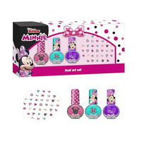 Minnie Mouse Nail Art Set for Girls - Complete Nail Decoration Kit with 3 Nail Polishes (Pink, Purple, Sky Blue), Nail Stickers, - Best Gift for Kids Aged 3+