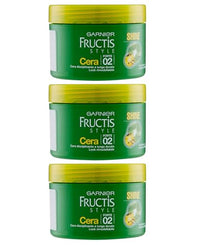 Garnier Fructis Style Shine Long-lasting Disciplining Wax Up to 24H with Bamboo Extract 02 Strong Hold Defines and Adds Shine - 3 x 70 ml jars