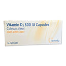 Remedy Healthcare Vitamin D 800IU | Colecalciferol Capsules | 30 Capsules