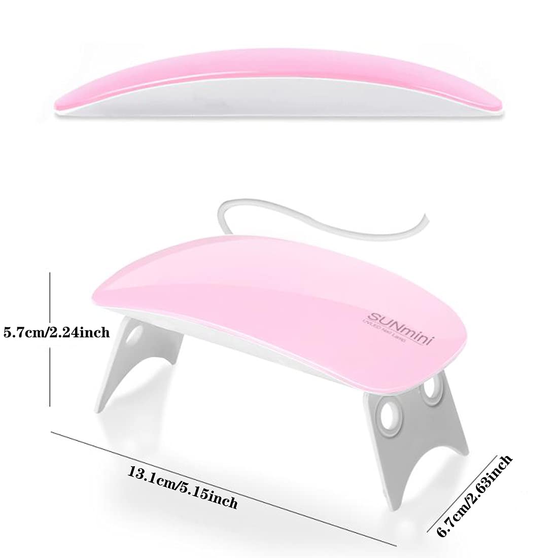 BAQI Mini UV LED Nail Lamp, Portable 6W USB Nail Dryer, Polish Curing LED Manicure Tool, Gel Light Mouse Shape Pocket Nail Art Tool for Home and Salon Use, Pink