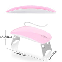 BAQI Mini UV LED Nail Lamp, Portable 6W USB Nail Dryer, Polish Curing LED Manicure Tool, Gel Light Mouse Shape Pocket Nail Art Tool for Home and Salon Use, Pink