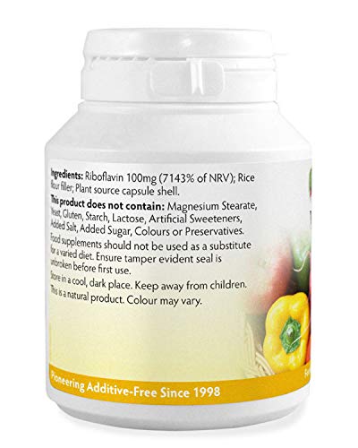 Vitamin B2 100mg x 90 Capsules, Magnesium Stearate Free & No Nasty Additives, No-GMO, Vegan, Riboflavin Helps with Tiredness and Fatigue, Supports Energy Levels, Made in Wales