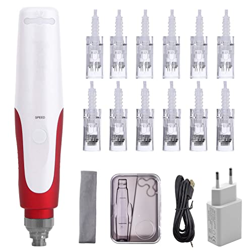 Poysuper Professional Derma Pen Microneedling Pen with 12 PCS Cartridges 0.25mm For Hair Skin Care Micro Needle Machine (N2)