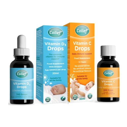 Colief Immune Support Bundle Contains Colief Vitamin D3 Drops | Liquid VIT D3 Supplement for Babies | Colief Vitamin C Drops for Babies | Infants Age +1 | 600 Drops