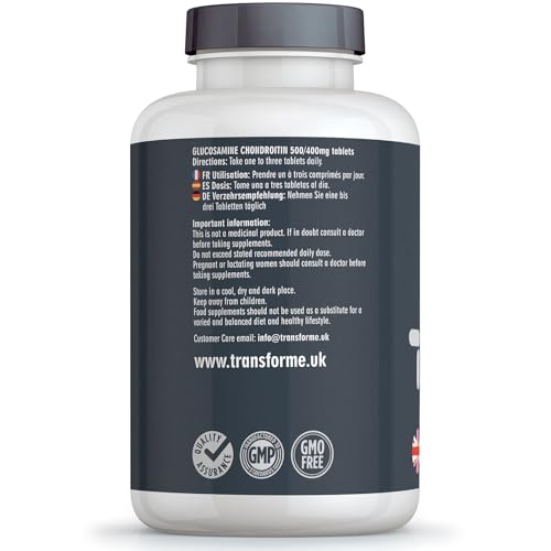 Transforme Glucosamine and Chondroitin 500mg/400mg High Strength Complex, 180 Tablets Up to 6 Months Supply, with Superior Chondroitin Sulphate (90% Potency), Gluten Free