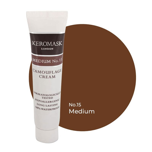 Keromask Full Coverage Hypoallergenic Concealer Shade MEDIUM No 15 to Camouflage Vitiligo, Tattoos, Redness and Rosacea, Waterproof and Suitable for All Skin Types 1 x 15ml