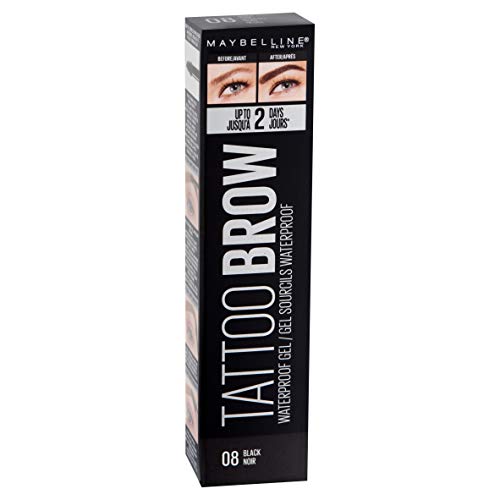 Maybelline New York Eyebrow Gel, Tattoo Brow Waterproof Eyebrow Gel, No. 08 Black, 5 ml