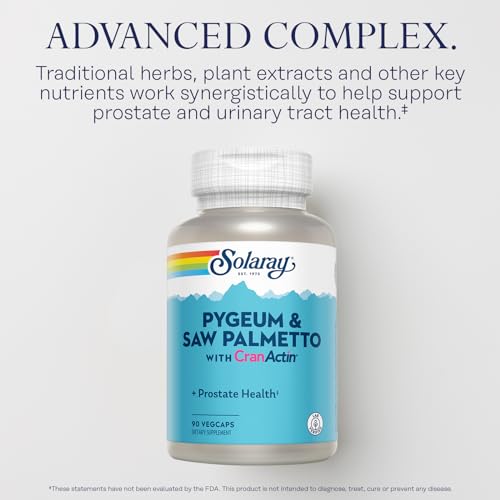 SOLARAY Pygeum and Saw Palmetto with CranActin - Prostate Health Supplement with Pygeum Bark, Saw Palmetto Extract and Cranberry Extract, Lab Verified, 60-Day Guarantee (15 Servings, 90 VegCaps)
