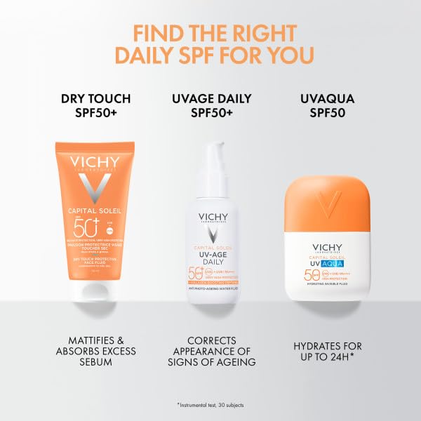 VICHY Vichy Captial Soleil Dry Touch Protective Face Fluid SPF 50+, Mattifying Sunscreen with Airlicium for Long-Lasting Shine Control, For All Skin Types, 50ml