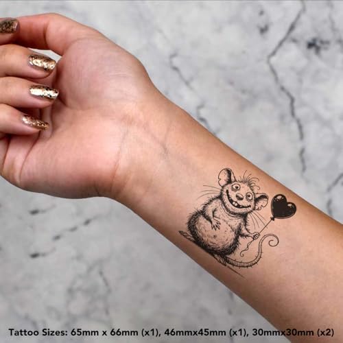 Azeeda 4 x 'Love Rat' Temporary Tattoos - Water Resistant, Skin-Safe, Non-Toxic Transfers, Mixed Sizes (TO00081290)