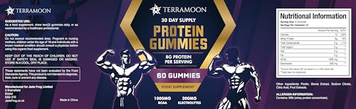 TERRAMOON Protein Gummies, 8g Protein Per Serving, 60 Gummies, 30-Day Supply with BCAA and Electrolytes