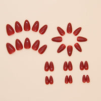 JUSTOTRY 24 Pcs Blood Red Solid Almond False Nails Short Press on Nails Pattern,Glossy Fake Nails Medium for Nail Art,French Oval Stick on Nail for Women Gifts