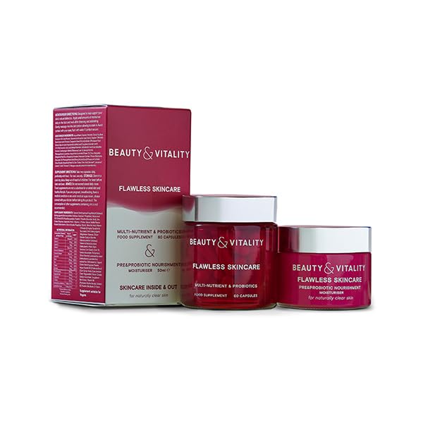 Beauty & Vitality Flawless Skincare Kit for Acne-Prone Skin - Probiotic Moisturiser (50ml) and Supplements (60 Caps) for Microbiome Balance