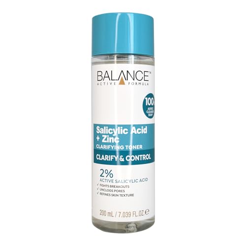 Balance Active Formula Salicylic Acid + Zinc Toner (200ml) - Exfoliates, Unclogs Pores, Prevents Blemishes & Blackheads, Minimises Pores for Clearer Complexion