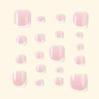 Mornery 24Pcs French Tip False Toenails - Short Square Nude Pink Fake Toe Nail/White French Tip Press on Toenails - Acrylic Full Cover Fake Toenails Nail Art Set for Women Girls (Pink & White Toenails)