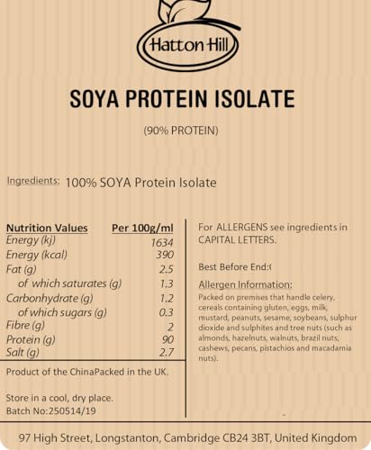 SOYA Protein Isolate (90% Protein) 250g by Hatton Hill, Unflavoured, Vegan Protein Shake