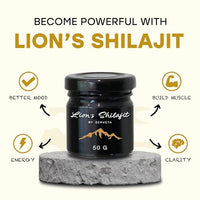 Altai Shilajit Resin - 50g - Infused with Lion's Mane Mushroom - Cold Filtered Shilajit Nutrient Resin - 6 Months Supply, Vitality & Mental Clarity - Boosting Focus with Lions Mane Shilajit