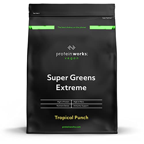 Super Greens Extreme Powder | 20 Different Greens | Helps Protect Your Immune System | Vegan, Low Sugar | Protein Works | Tropical Punch | 250g